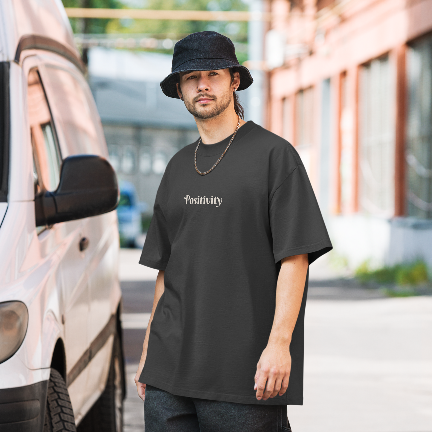 POSITIVITY OVERSIZED TEE IN FADED BLACK