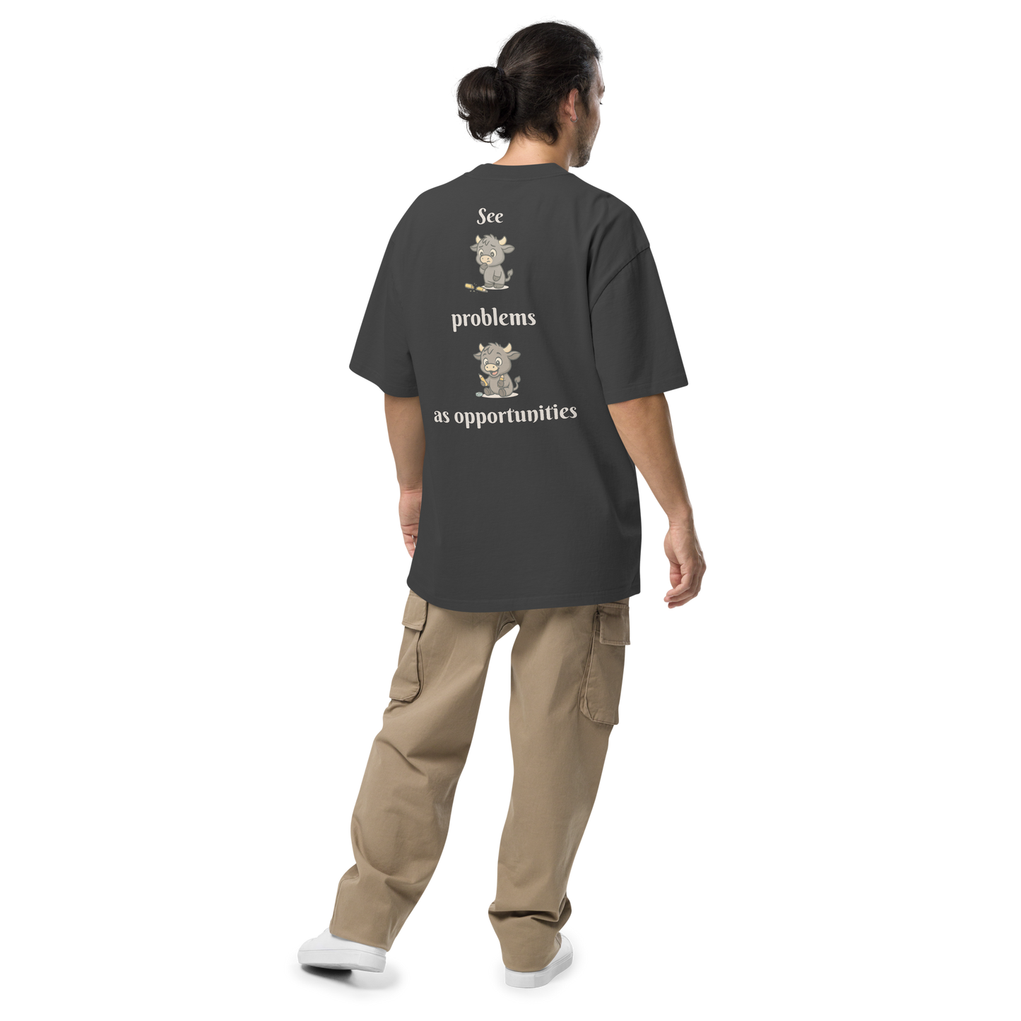 SEE PROBLEMS AS OPPORTUNITIES OVERSIZED TEE IN FADED BLACK